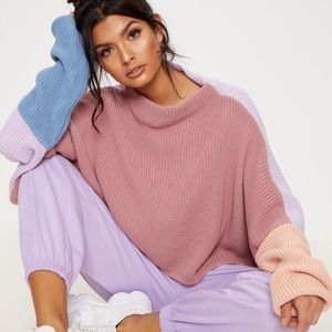Color block turtle neck sweater